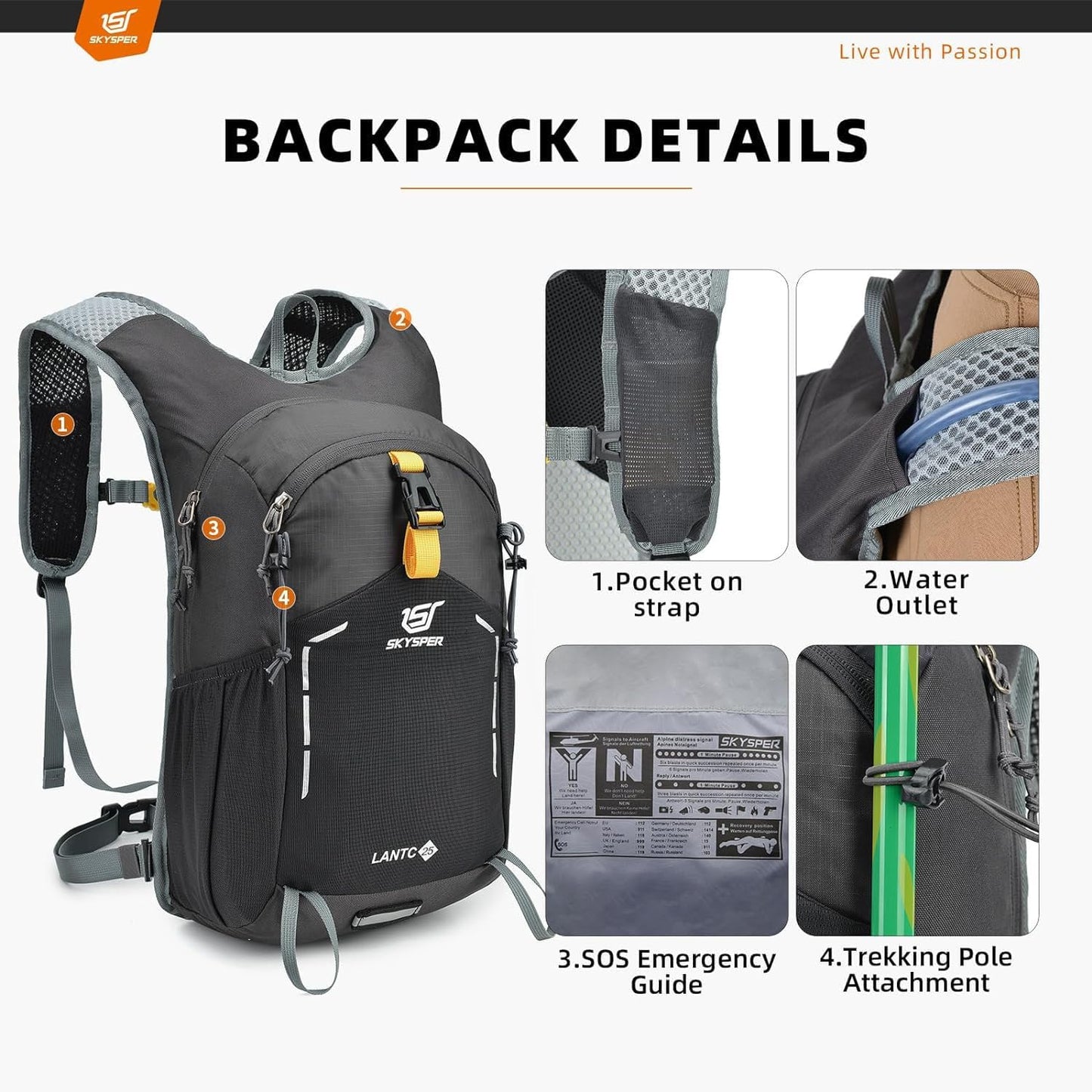 SKYSPER Small Hiking Backpack - 25L Travel Daypack Lightweight Bag Water Resistant Hiking Backpacks for Women Men