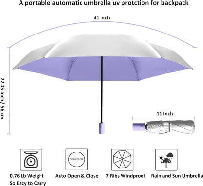 BAODINI Small UV Protection Travel Umbrella Compact for Rain and Sun UPF 50+ 41 inch Portable Umbrella for Women and Men