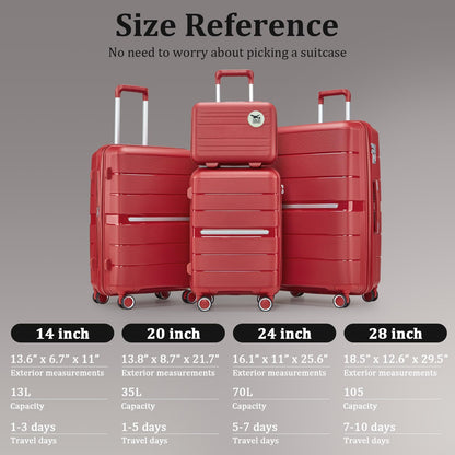 4-Piece Hardshell Luggage Set with TSA Locks, Expandable Suitcases and Silent Spinner Wheels - Vibrant Colors for Easy Identification (14/20/24/28 Inch) - Family Travel Suitcase Sets