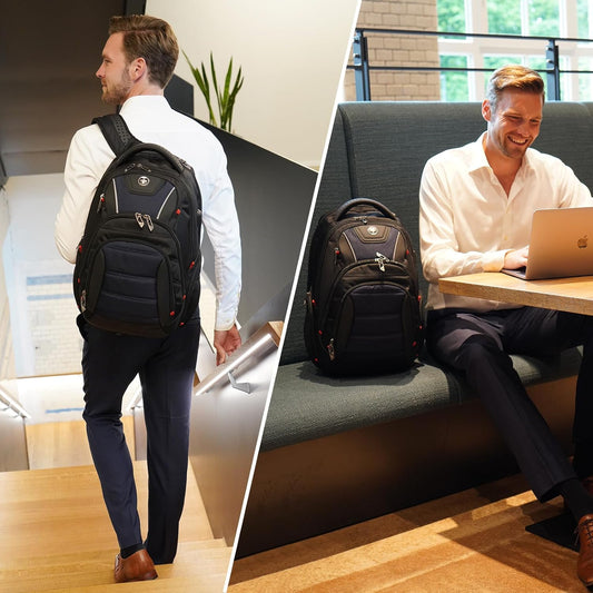 Swissdigital Design Men's Laptop Backpack for Man,Large Capacity Business Travel Backpack Black/Blue