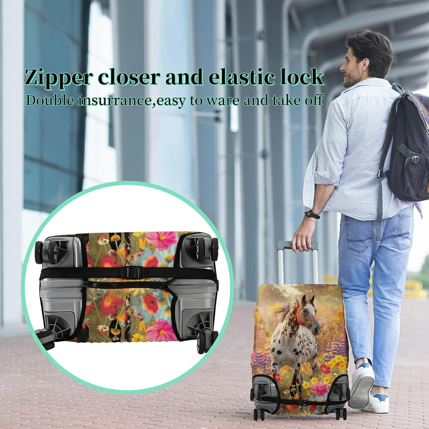 Luggage Cover Suitcase Protector + Tag, Spotted Horse Garden Travel Suitcase Cover for 30 inch Luggage (XL) with Concealed Zipper Washable Elastic Cloth Dustproof Anti-Scratch