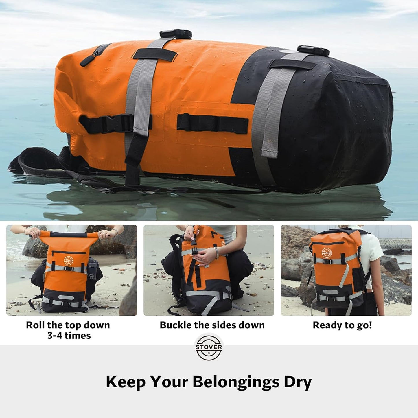 STOVER 5/10/25/30/40/55L Waterproof Backpack- Floating Dry Bag for Kayaking, Travel, Beach, Hiking, & Camping, Men/Women