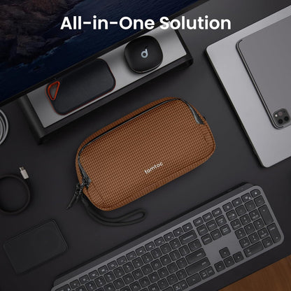 tomtoc Electronic Organizer Travel Case Performance, Water Resistant Dual Compartment Cable Organization Storage Bag for Charger, Cord, Phone, Hard Drive, Power Bank, Accessories Travel Essentials