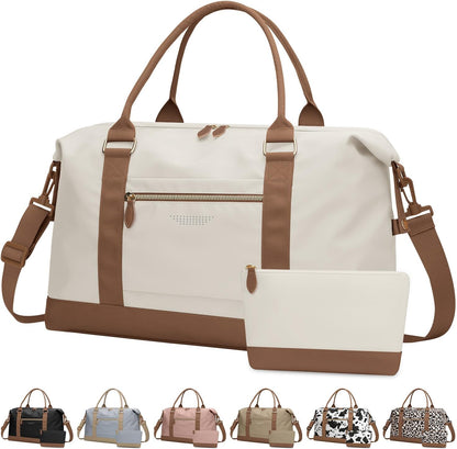 Travel Duffle Bag for Women, Weekender Bags, Hospital Bag for Labor Delivery, Lightweight Tote Duffel Overnight Bag with Luggage Sleeve, Airplane Travel Bags with Toiletry Bag, Large, Beige