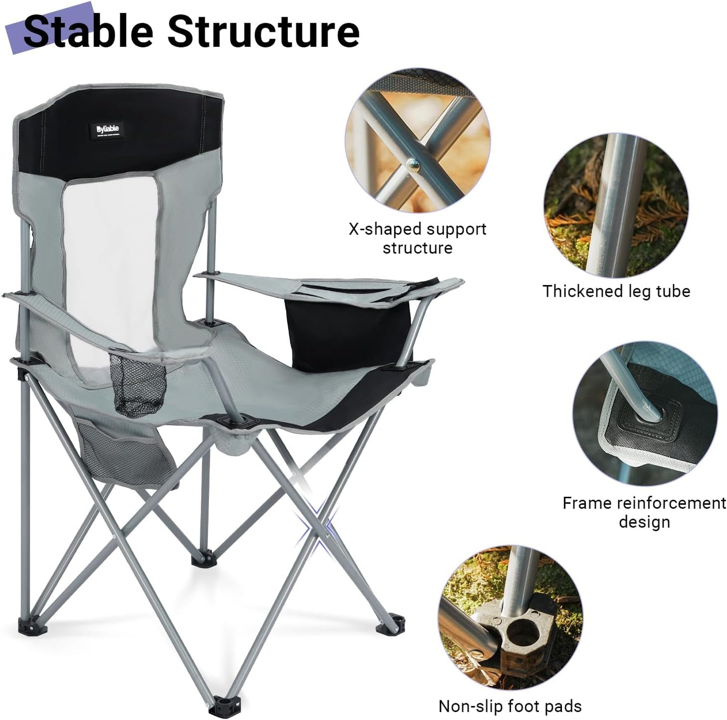 Camping Folding Chair Outdoor Lawn Portable Lightweight Camp Folding Chairs for Adult Outside with Cup Holder, Cooler Pouch & Side Pocket for Camping, Beach, Fishing, Sports or Tailgating Events