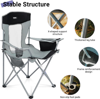 Camping Folding Chair Outdoor Lawn Portable Lightweight Camp Folding Chairs for Adult Outside with Cup Holder, Cooler Pouch & Side Pocket for Camping, Beach, Fishing, Sports or Tailgating Events