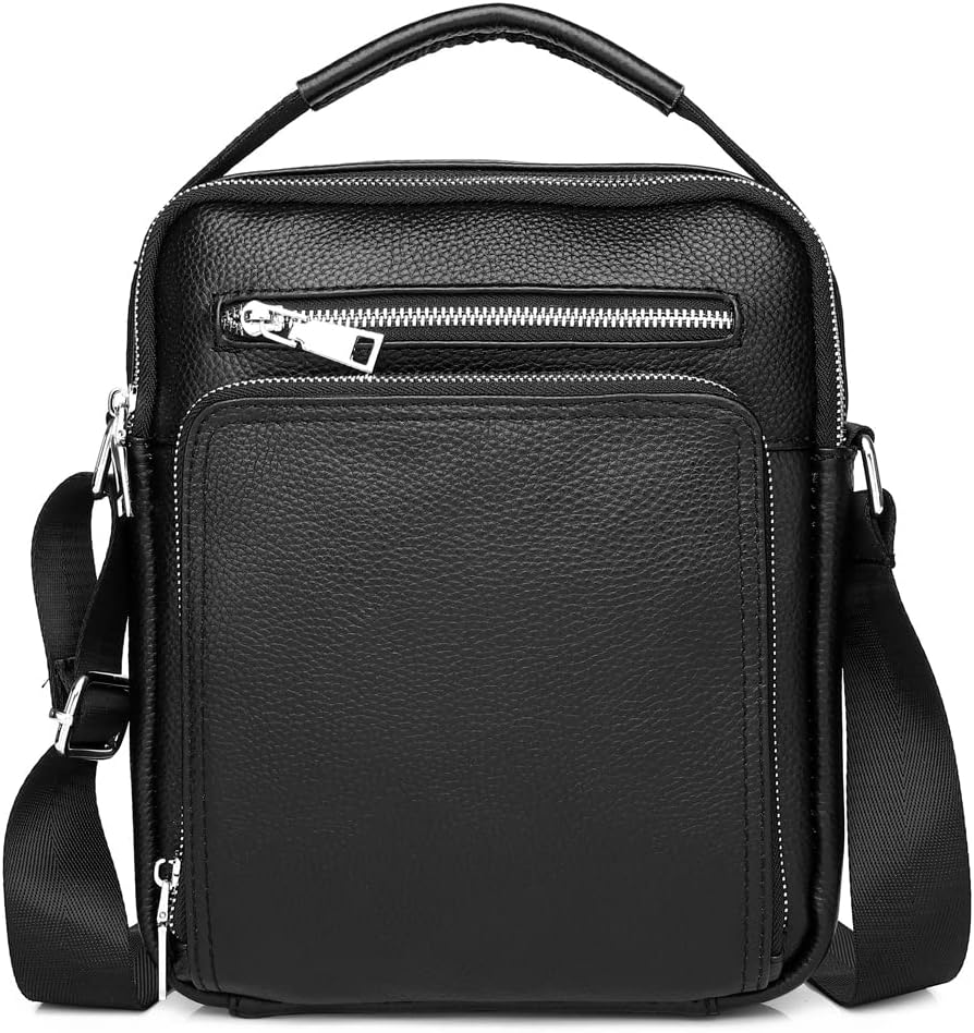 KPYWZER Genuine Leather Shoulder Bag Small Men Messenger Pack Handbag Sling Crossbody Bag Man Purse for Business