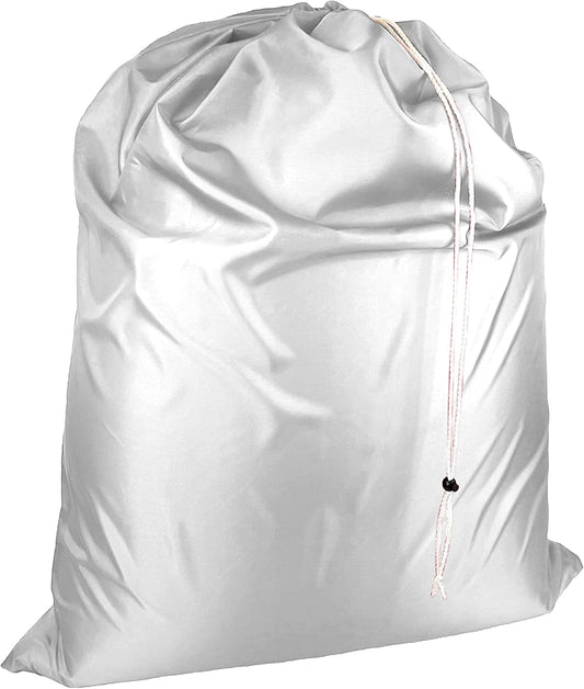 Laundry Bag with Locking Closure Drawstring – Extra Large Heavy Duty 100% Nylon, Large & Foldable Clothes Sack – Lightweight Dirty Laundry Organizer for Travel, Dorm, Gym – L 40" x H 50" (WHITE)