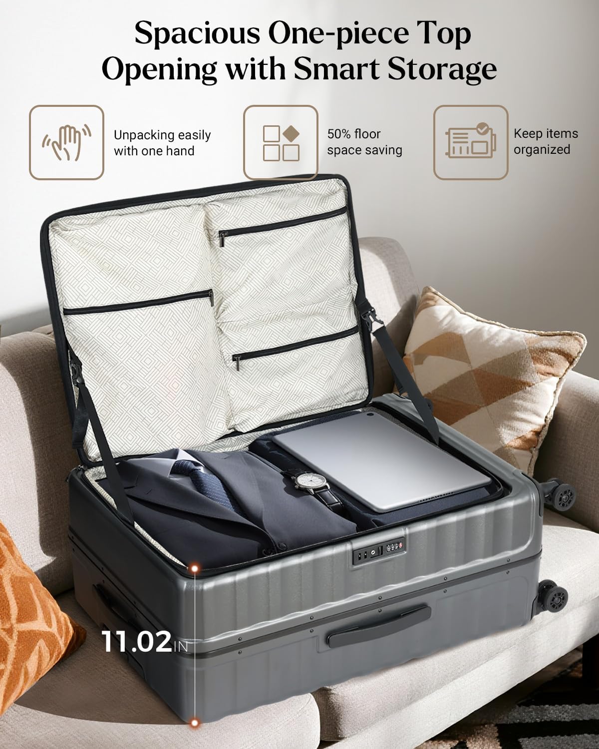 Checked Luggage, 28 Inch Luggage with Spinner Wheels, Large Suitcase with Lightweight PC Hard Shell, Aluminum Frame, Top Opening, YKK Zipper, TSA Lock (Grey, 1PC)