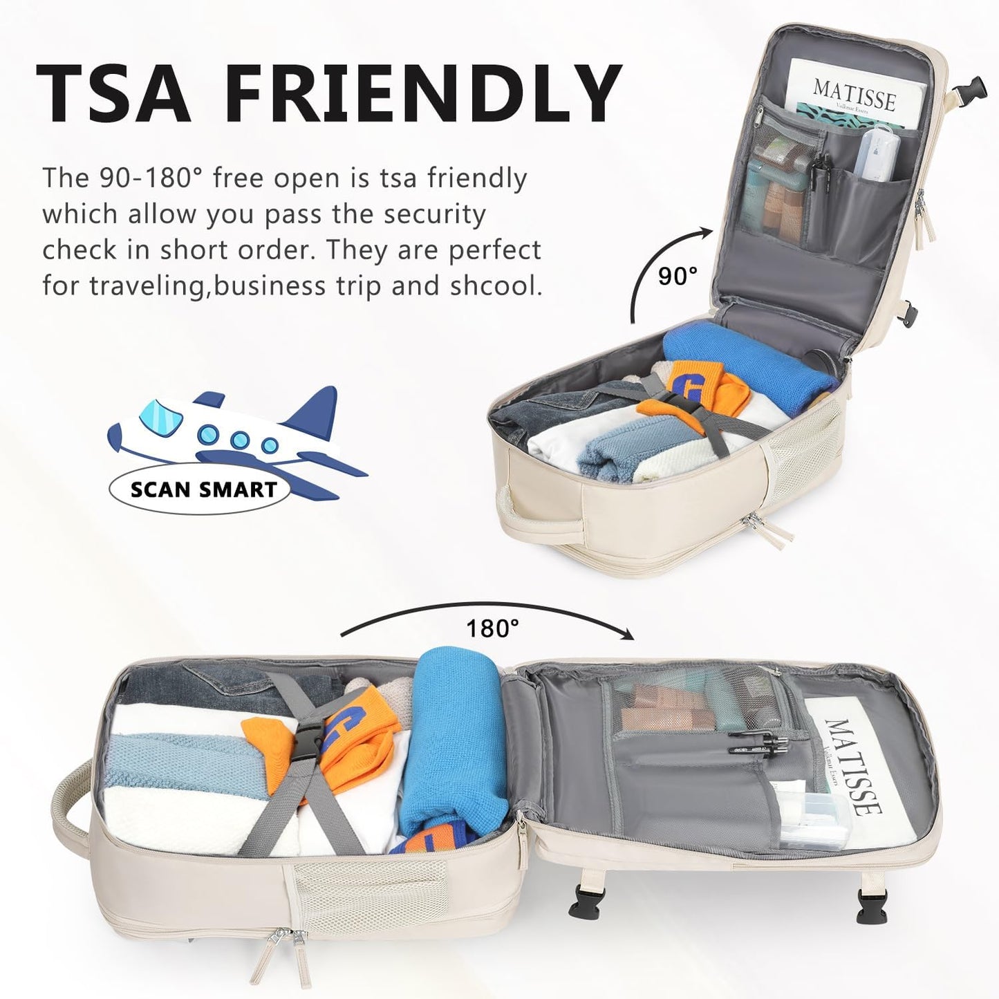 Travel Backpack for Women, Large Carry On Backpack for Travel, Waterproof Backpack Personal Item, Backpack for Women, laptop backpack 17.3 inch, College Bag Casual Daypack, Beige