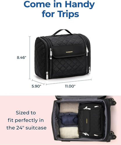 BAGSMART Makeup Bag for Women with Hanging Hook, Large Portable Capacity Water-resistant Organizer Travel Case for Toiletries and Cosmetics, Blue