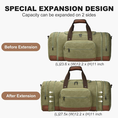 Litvyak Duffle Bag for Travel, Large 60L Canvas Travel Duffel Bags Overnight Weekend Gym Carry On Luggage Bag for Men & Women(Army Green)