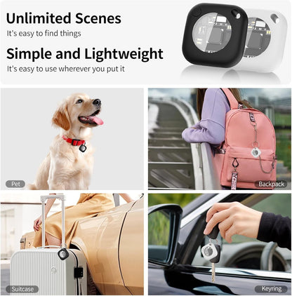 Air Tracker Tags-2 Pack, 5.3 Bluetooth Tracker Work, 100dB Sound, Smart Tag with Keychain/Lanyard, Item Finder for Luggage/Key/Suitcase, Replaceable Battery, Black.White，with Apple Find My (iOS Only)