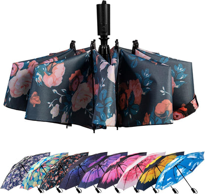 LANBRELLA Compact Reverse Folding Umbrella Auto Windproof Travel Umbrella