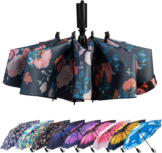 LANBRELLA Compact Reverse Folding Umbrella Auto Windproof Travel Umbrella