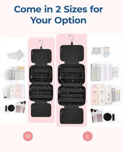 BAGSMART Travel Toiletry Bag with Jewelry Organizer, Hanging Travel Bag for Toiletries, Puffy Makeup Cosmetic Bag Organizer, Carry-on Travel Accessories Essentials, Black-L