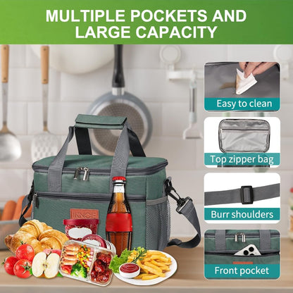 iknoe Large Foldable Cooler Bag, 8.5L Insulated Lunch Bag, Leakproof Lunch Cooler Tote with Multi-Bag Design Suitable for Beach, Picnic and Office Use, Grayish Green 15-Can