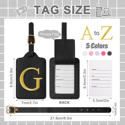 Personalized Initial Luggage Tags for Suitcase TSA Approved, Black Leather Cute Luggage Tag with Privacy Cover Name Card, Embroidered Custom Luggage Tags Travel Backpack Tags Gifts for Women Kids(G)