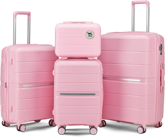 4-Piece Hardshell Luggage Set with TSA Locks, Expandable Suitcases and Silent Spinner Wheels - Vibrant Colors for Easy Identification (14/20/24/28 Inch) - Family Travel Suitcase Sets