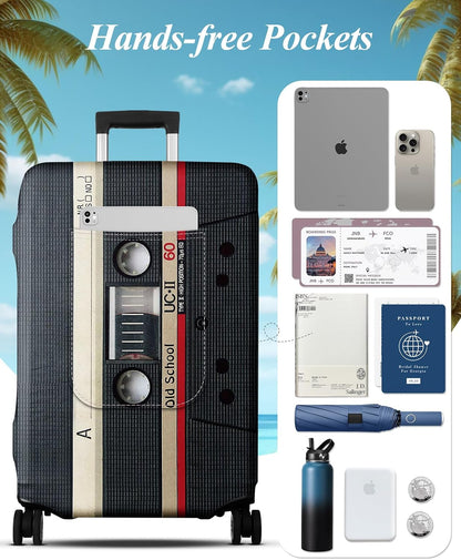 Slohif Luggage Cover for Suitcase Tsa Approved Protector - Luggage Sleeve Large Suit Case Cover Travel Stretch Baggage Case Protective Washable Fit 21-23 Inch Black Tape S