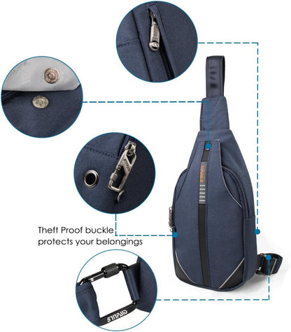 WATERFLY Small Crossbody Sling Backpack Anti Theft Backpack for Traveling Chest Shoulder Bag