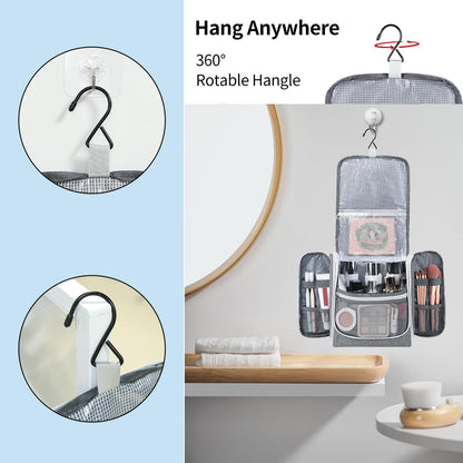 Della Gao Travel Hanging Toiletry Bag for Men and Women, Large Capacity Cosmetics Bag Makeup Bag Organizer, Bathroom Bag, Water-Resistant Nylon, Grey