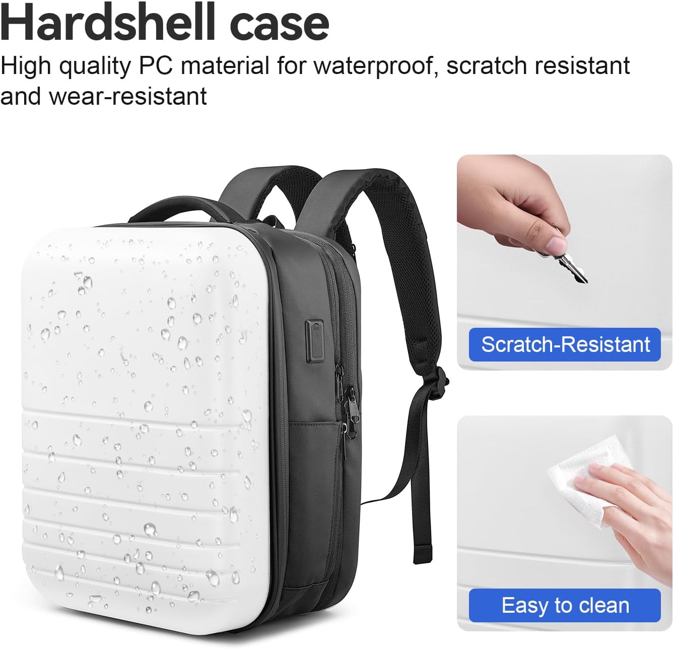 SOKOK Carry On Travel Backpack Waterproof Business Backpack Expandable with Laptop Compartment and Charging, Hardshell Computer Backpack for Men and Women, White