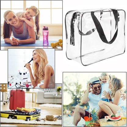2Pcs Crystal Clear PVC Travel Toiletry Bag Kit for Women Men, Waterproof Vinyl Packing Organizer Storage Bags with Zipper Handle Straps, Cosmetic Pouch Carry on Airport Airline Compliant Bag Handbag