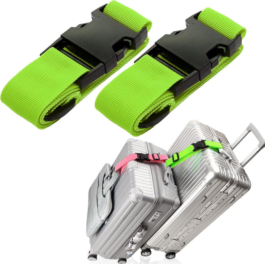 2Pack Add Bag Luggag Straps for Carry On Bag, Adjustable Suitcase Belt Add Bag Travel Attachment Accessories for Connect Your 3 Luggages, Green