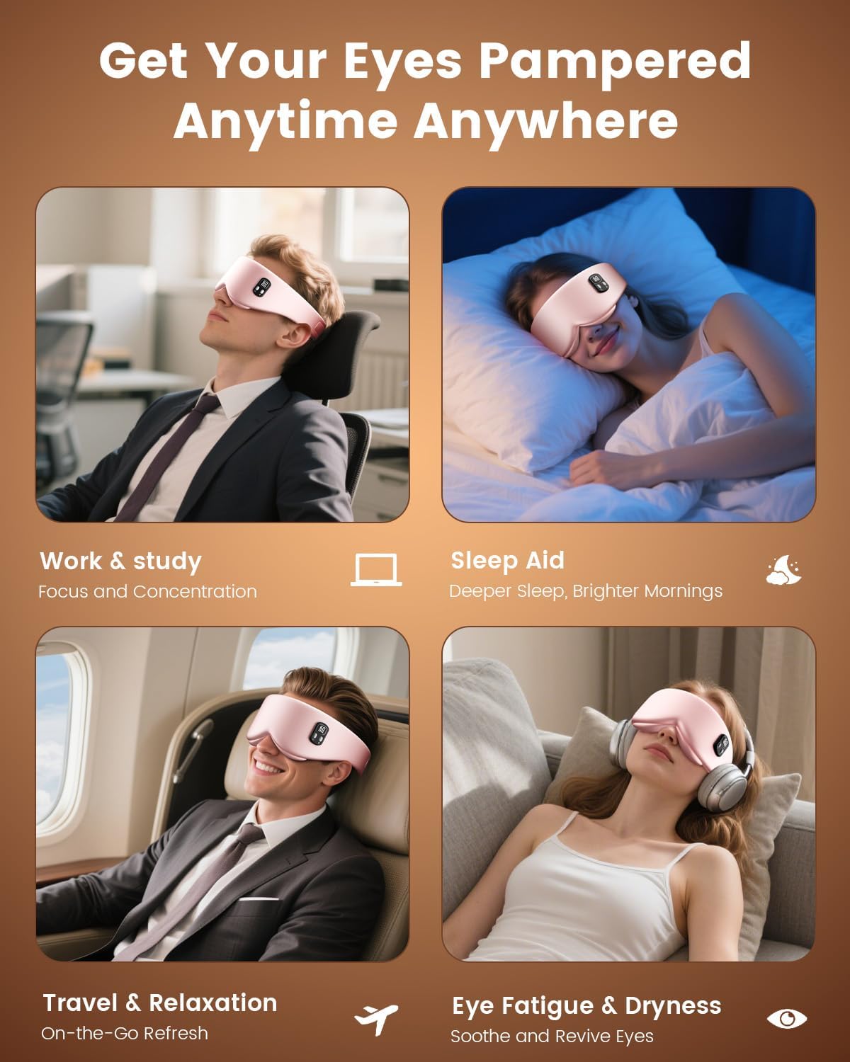 Heated Eye Mask - Cordless Eye Mask for Dry Eyes ｜4 Heating Levels ｜Timer Shutoff Functions｜Washable Dry Eye Relief｜1500mAh｜Sleep & Travel Essential｜Silk Fabric
