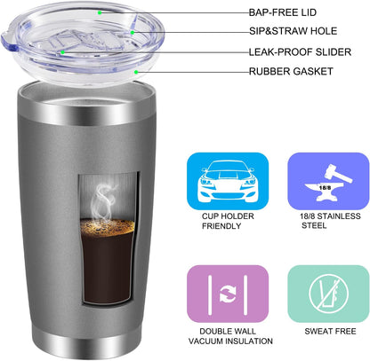 VEGOND 20oz Tumbler with Lid and Straw Stainless Steel Tumbler Cup Vacuum Insulated Double Wall Travel Coffee Mug Powder Coated Coffee Cup(Grey 1 Pack)
