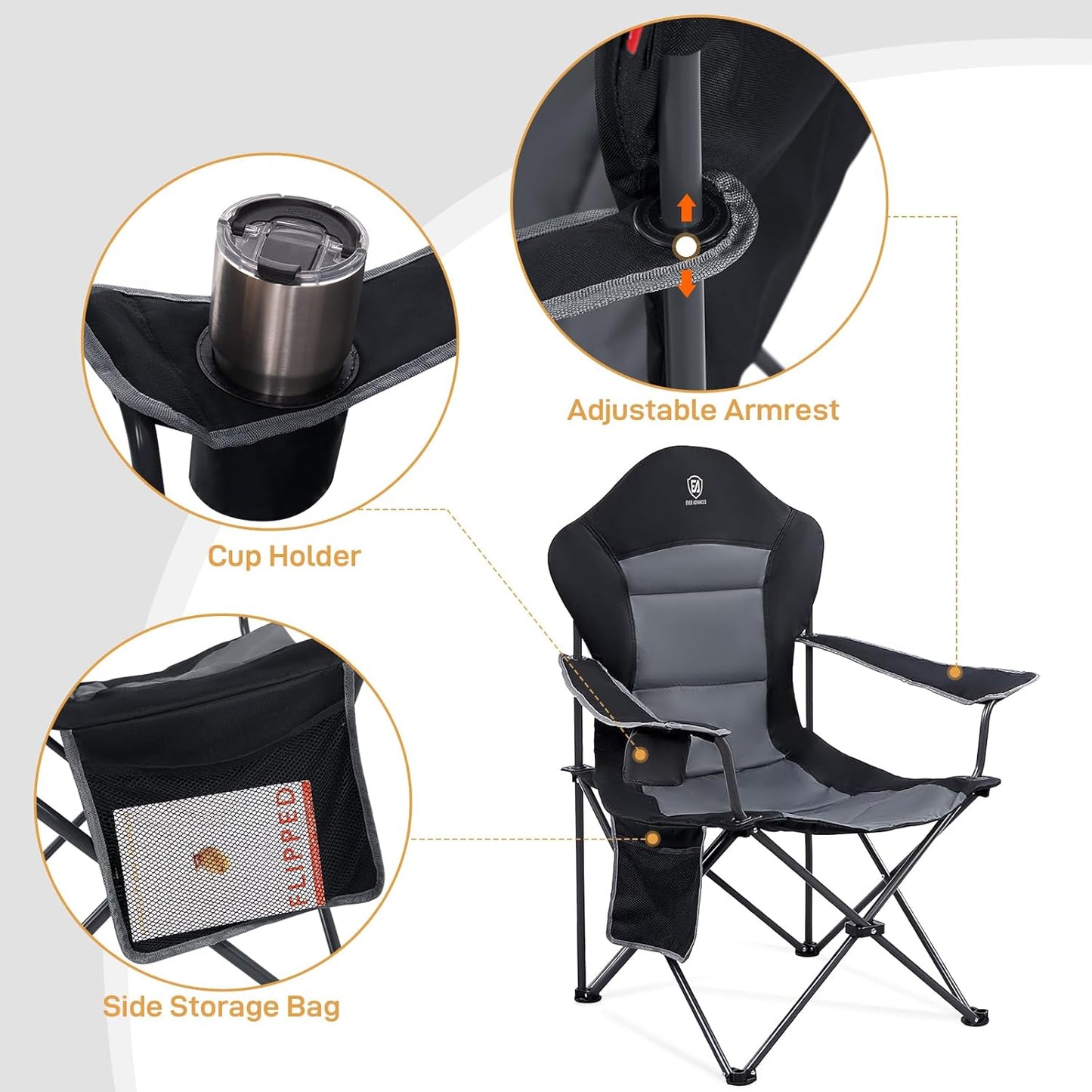 EVER ADVANCED Camping Chairs, Lawn Chairs Outdoor Sports Chairs, Folding Chair Camping Chairs for Adults, Supports 400lbs