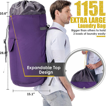 College Laundry Bag Extra Large Heavy Duty, Purple 115L Laundry Backpack Bag, Dorm Laundry Bag with Straps, Large Laundry Bags, Clothes Hamper Bag for College, Travel, Camp, Apartment, Laundromat