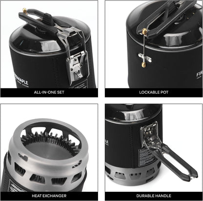 Fire-Maple "Fixed Star 3" Personal Cooking System | Pot/Jet Burner Stove System with Electric Ignition | Ideal for Hiking, Camping, Backpacking, Fishing, Hunting Trips and Emergency Use, Black