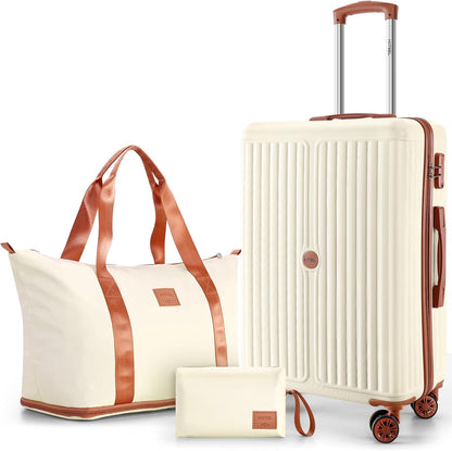 Hoteel 20Inch Luggage 3-piece Set, 360° Universal Suitcases with Wheels Hard Shell Suitcase with TSA Lock, Including Waterproof Luggage Bag, Travel Maletas for Men and Women,Beige