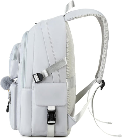 Girls Backpack Stylish Schoolbag Set for College or High Student Laptop Backpack for Women Grey