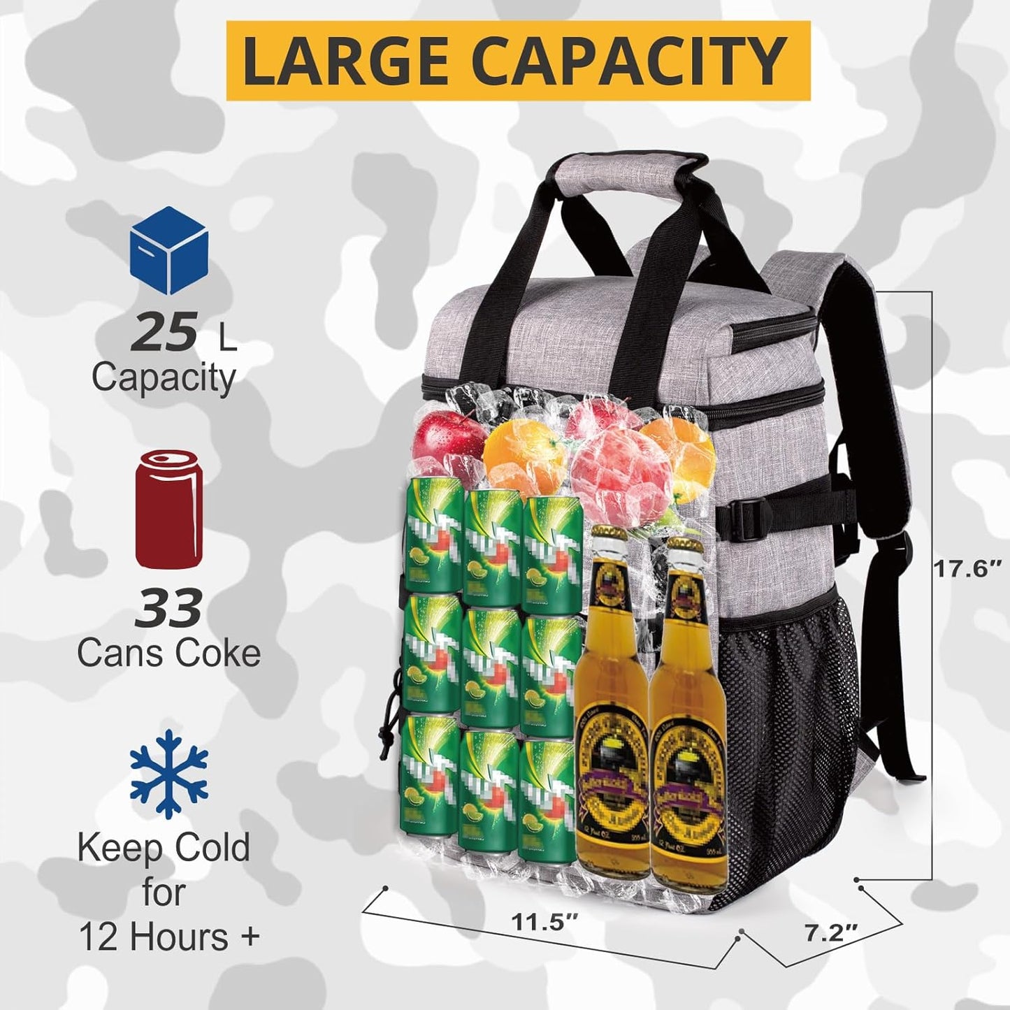 Tactical Backpack Cooler,Lunch Backpack for Men Adults Work with Handle，Soft Cooler Backpack Insulated Waterproof Leak Proof