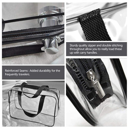 6Pcs Crystal Clear PVC Travel Toiletry Bag Kit for Women Men, Waterproof Vinyl Packing Organizer Storage Bags with Zipper Handle Straps, Cosmetic Pouch Carry on Airport Airline Compliant Bag Handbag