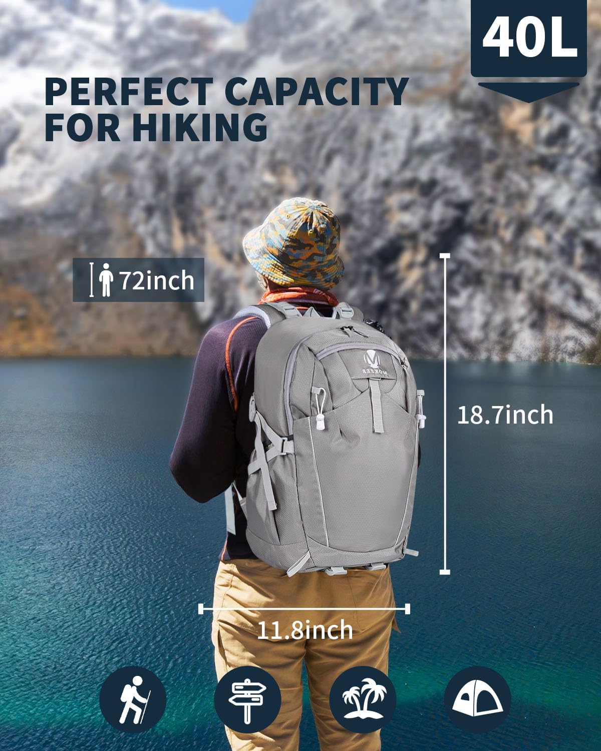 Hiking Backpack 40L Lightweight Waterproof Daypack for Men Women Outdoor Camping Mountaineering Trekking Travel Bag