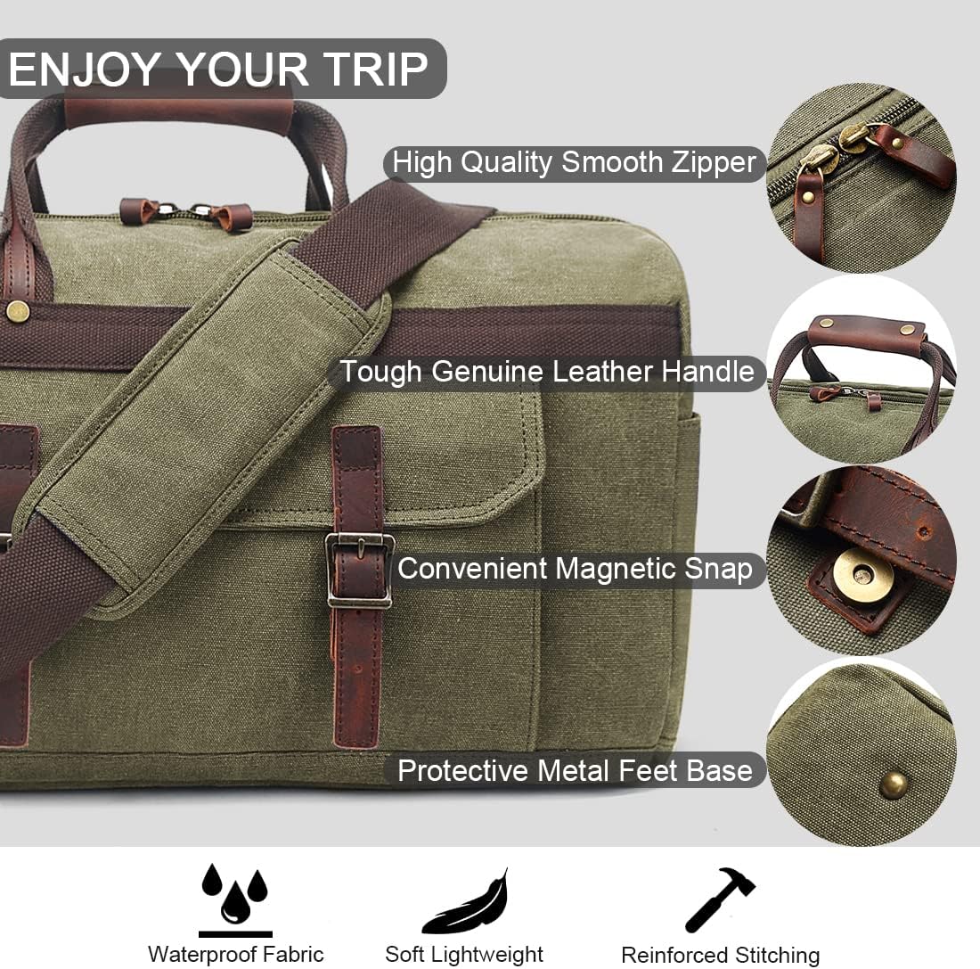 Duffle Bag for Men Waterproof Genuine Leather Canvas Travel Duffel Bags for Women Overnight Weekender Bag for Traveling