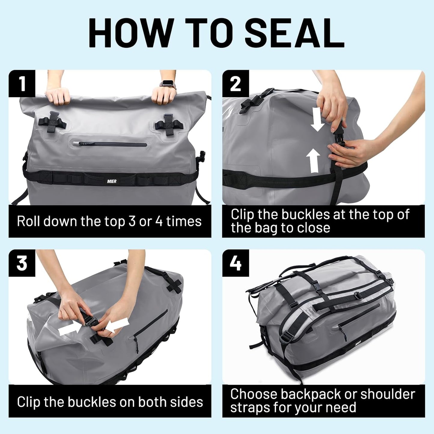 MIER Large Waterproof Duffel Bag Rolltop Dry Backpack Duffle Bags for Kayaking, Rafting, Boating, Swimming, Camping, Travel, Gym, Beach, 60L/80L