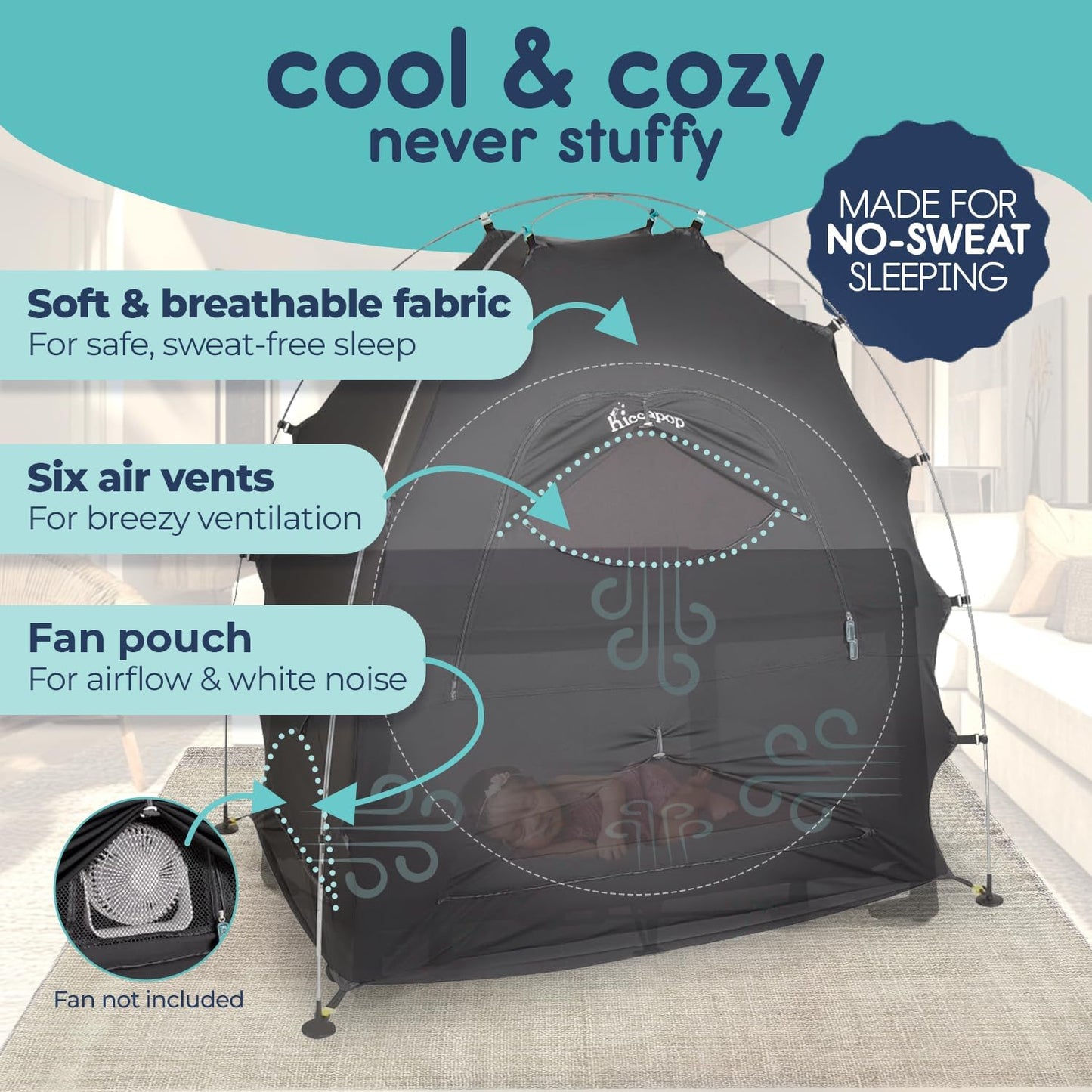 Hiccapop Daydreamer Blackout Tent for Pack and Play, Patented Portable Crib Tent, Blackout Canopy Crib Cover, Sleep Pod for Kids