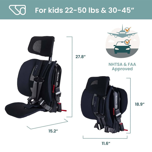 WAYB Pico Travel Car Seat with Premium Carrying Bag- Lightweight, Portable, Foldable - Perfect for Airplanes, Rideshares, and Road Trips - Forward Facing for Kids 22-50 lbs. and 30-45"