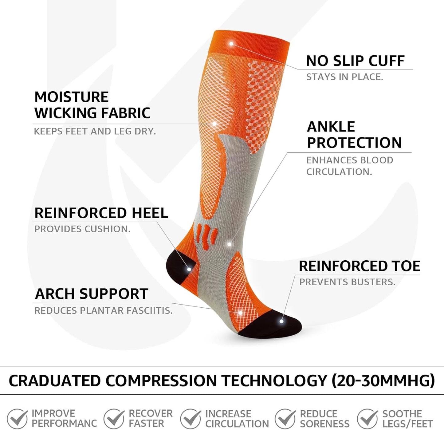 Kickticks 4 Pairs Compression Socks for Woman & Man Unisex 20-30mmHg Knee high Plus Size Wide Calves for Flying Running…