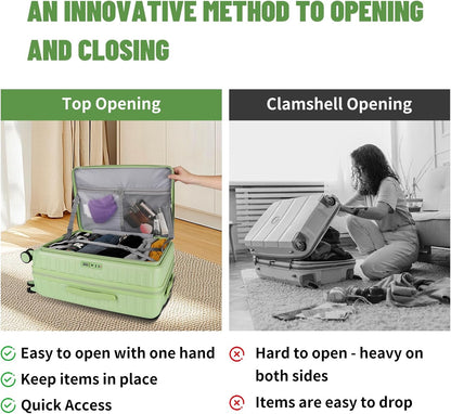 3-Piece 20/24 Top Opening Hardshell Lightweight Luggage and 28-Inch Clamshell Opening Travel Suitcase with Spinner Wheels & TSA Locks, Avocado Green 20in/24in/28in