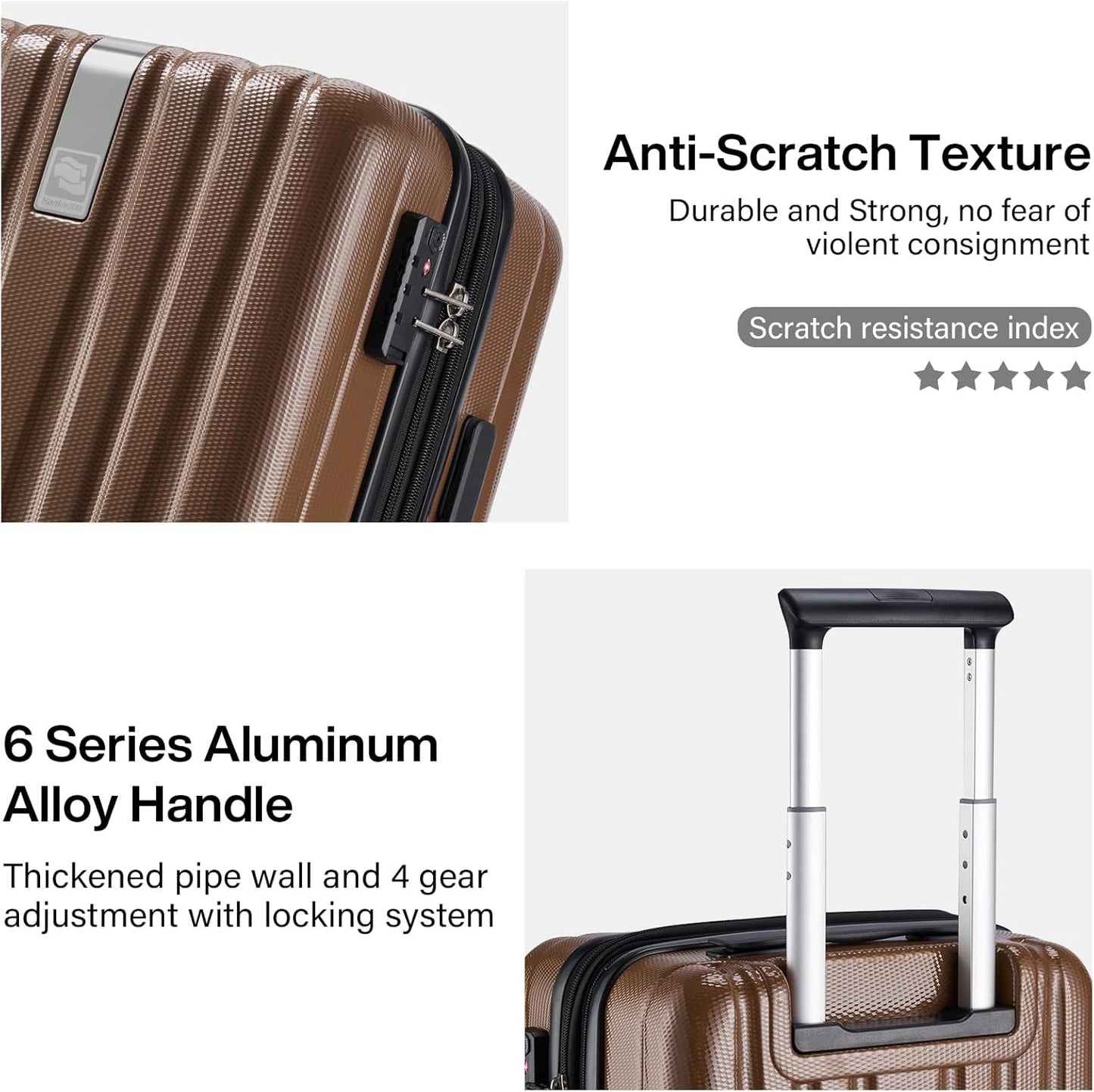 Hanke 20 Inch Expandable Carry on Luggage 22x14x9 Airline Approved Lightweight PC Hard Shell Suitcases with Wheels Tsa Luggage Rolling Suitcase Travel Luggage Bag for Weekender(Brown)