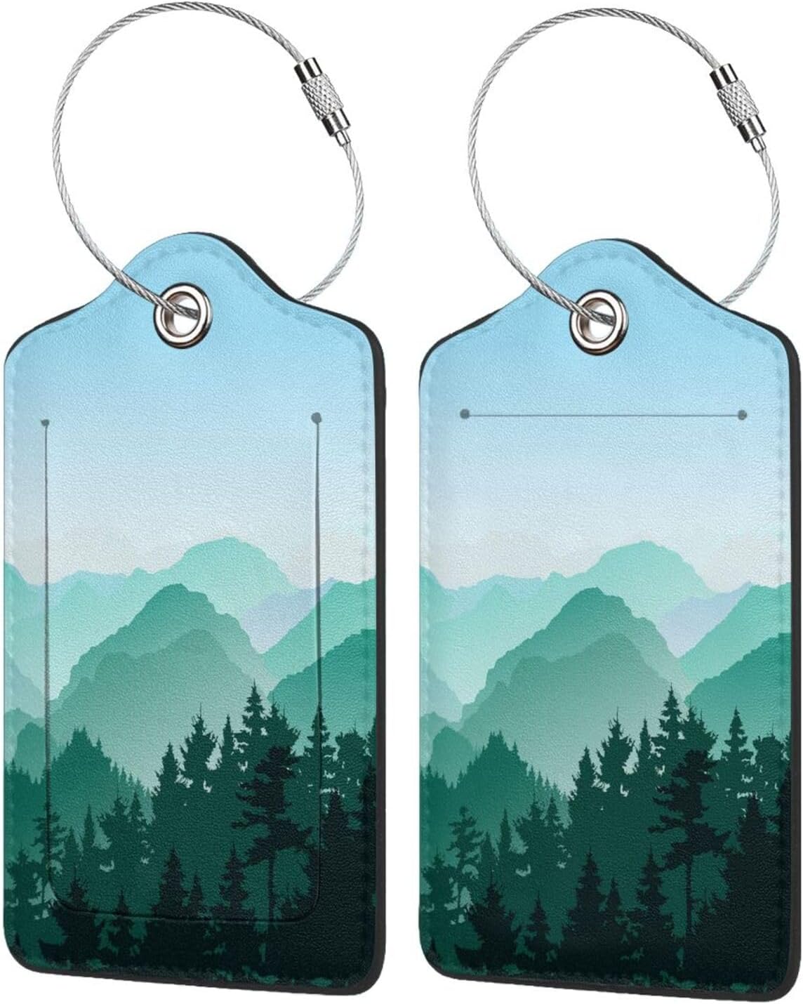 2 Pcs Cute Green Mountain Luggage Tag for Suitcase, Steel Loop with Privacy Cover ID Label, Green Hill Forest Birthday Decoration Themed Travel Gift