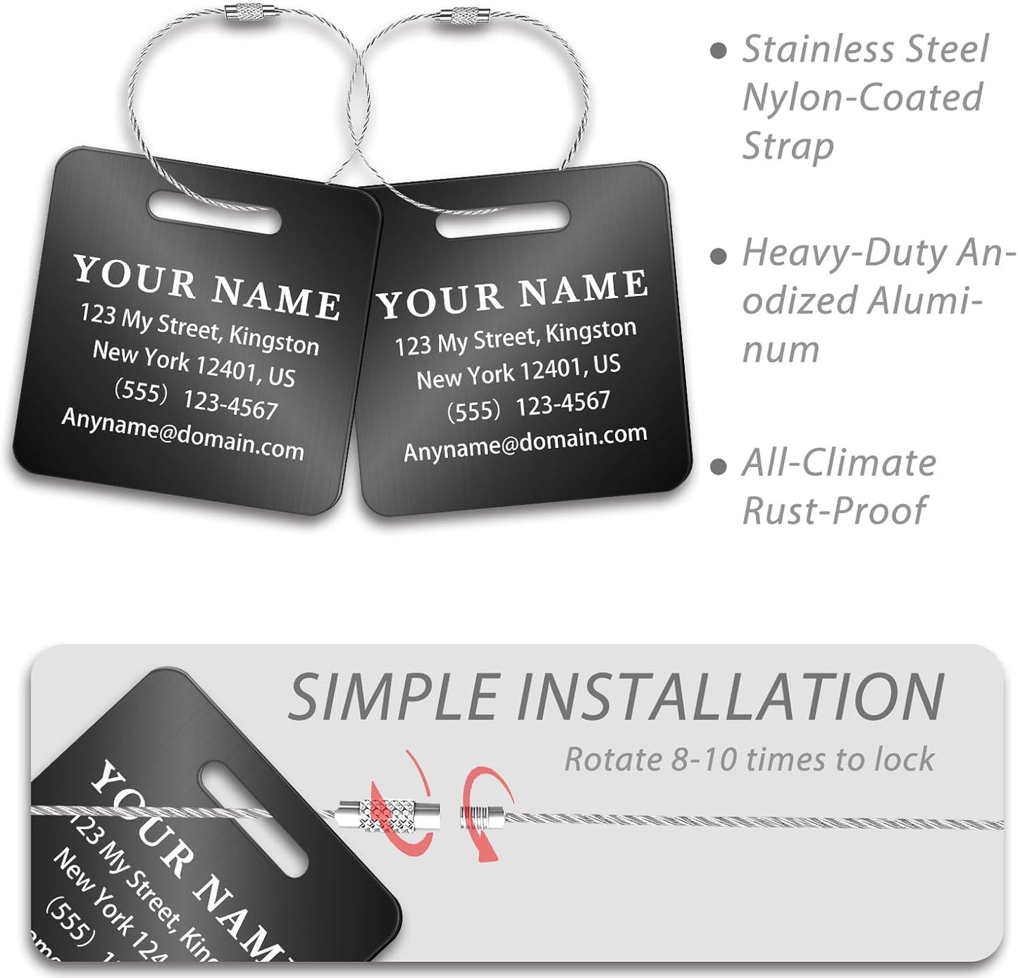 Personalized Luggage Tags for Suitcases (2/4/6/8 Pack) - Custom Engraved Metal Travel Tag, Customizable Pattern/Name/Text for Bags Backpacks Suitcases