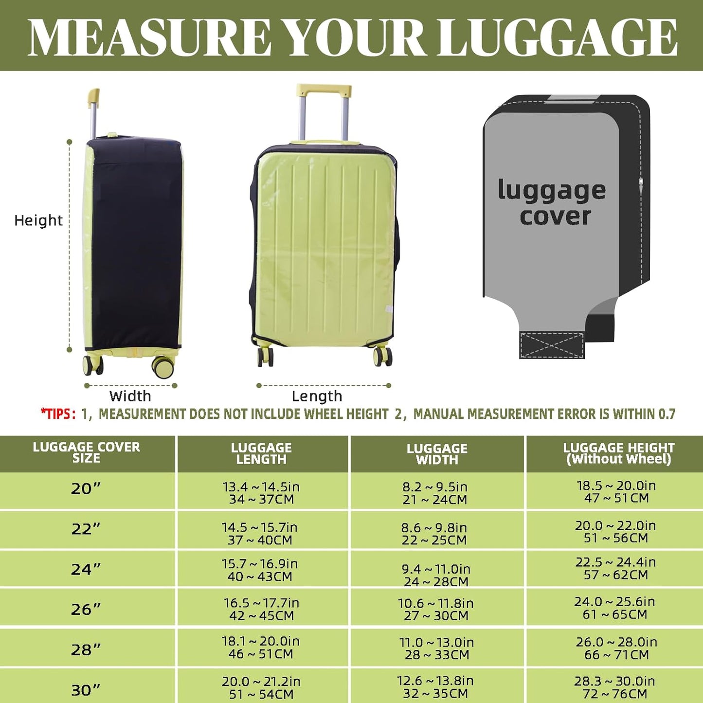 Clear Luggage Cover Protectors For Suitcases,Elastic Transparent waterproof PVC Suitcase Covers Protector Fit 20-30 Inch wheeled Luggage (20")