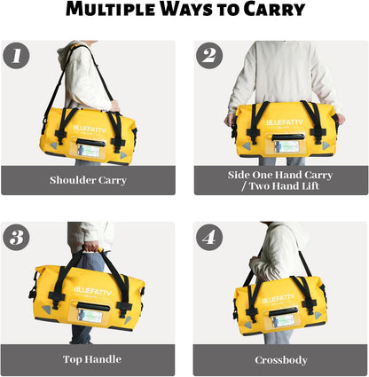 Large Waterproof Duffel Bag Roll-top Heavy Duty Dry Duffle Bags for Motorcycling, Rafting, Boating, SUP, Kayaking, Travel, 70L(Yellow)